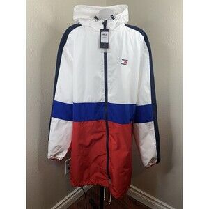 Tommy Hilfiger Sport Long White Red Blue Full Zip Jacket Waterstop Men’s Sz XL